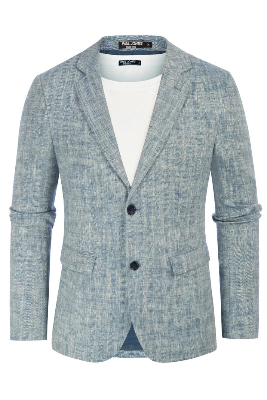NWT PJ Paul Jones Linen Blend Blazer Sport Coat Sz L Blue Herringbone Two-Button